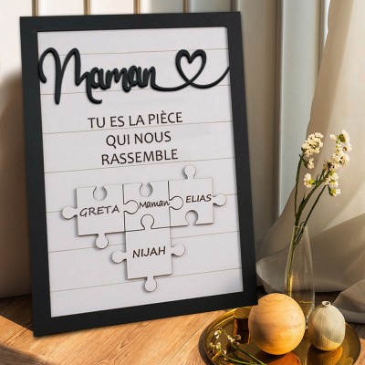 Signe de puzzle de maman personnalisé avec pièce de nom qui nous maintient ensemble pour le cadeau de la fête des mères