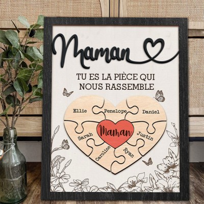 Signe de puzzle de maman personnalisé avec pièce de nom qui nous maintient ensemble pour le cadeau de la fête des mères