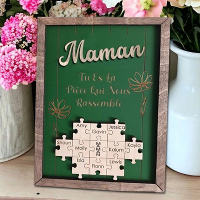 Signe de puzzle de maman personnalisé avec pièce de nom qui nous maintient ensemble pour le cadeau de la fête des mères