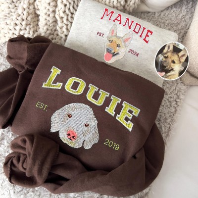 Sweat-shirt universitaire brodé personnalisé avec visage de chien pour cadeau amoureux des animaux de compagnie