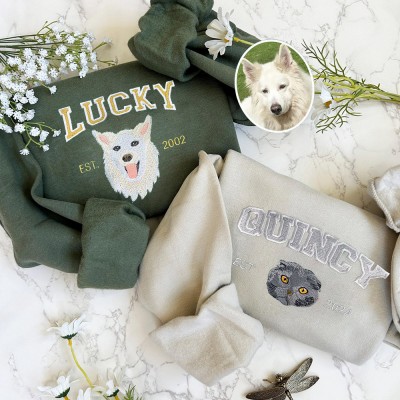 Sweat-shirt universitaire personnalisé brodé avec visage de chien et de chat pour cadeau amoureux des animaux de compagnie