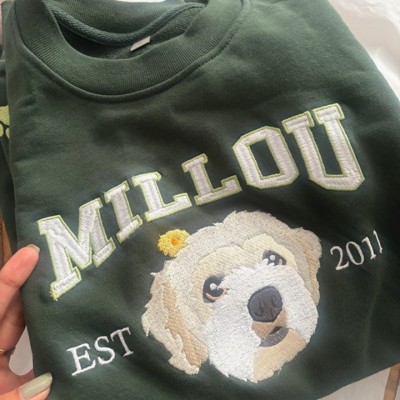 Sweat-shirt universitaire brodé personnalisé avec visage de chien pour cadeau amoureux des animaux de compagnie