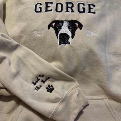 Sweat-shirt universitaire brodé personnalisé avec visage de chien pour cadeau amoureux des animaux de compagnie