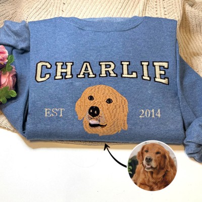 Sweat-shirt universitaire brodé personnalisé avec visage de chien pour cadeau amoureux des animaux de compagnie