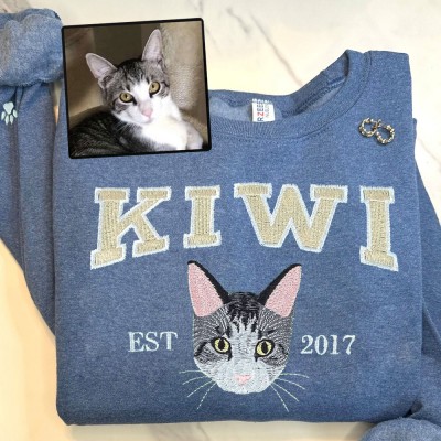 Sweat-shirt universitaire personnalisé brodé avec visage de chat pour cadeau amoureux des animaux de compagnie