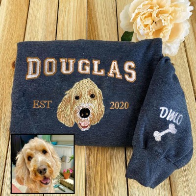 Sweat-shirt à capuche universitaire brodé personnalisé avec visage de chien pour cadeau d'amoureux des animaux de compagnie