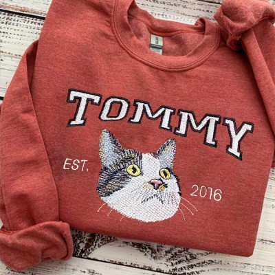 Sweat-shirt universitaire personnalisé brodé avec visage de chat pour cadeau amoureux des animaux de compagnie