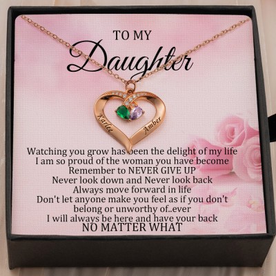 Collier personnalisé en forme de cœur avec noms et pierres de naissance, cadeaux pour fille