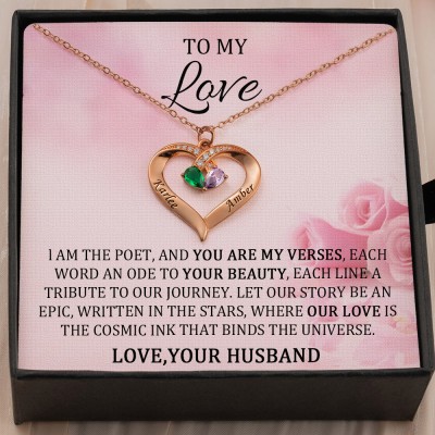 Collier personnalisé avec noms gravés et 2 pierres de naissance Cadeaux pour couple