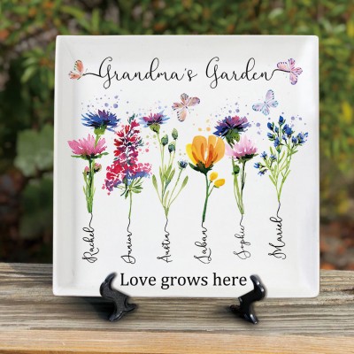 Plateau de fleurs de naissance du jardin de grand-mère personnalisé pour Noël Maman Idées cadeaux de grand-mère