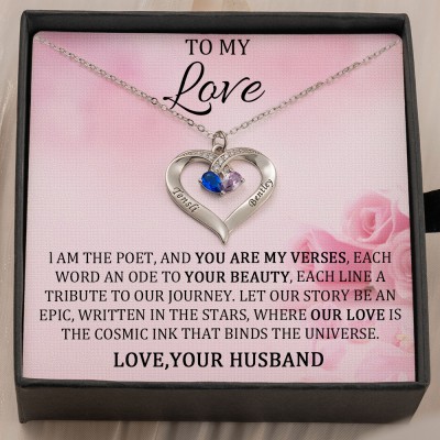 Collier de couple personnalisé avec noms gravés et pierres de naissance pour elle Idées cadeaux