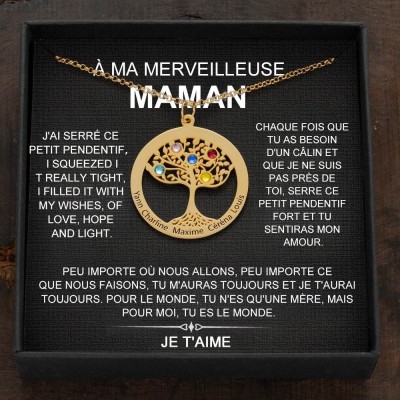 Collier d'arbre généalogique personnalisé avec pierres de naissance, avec noms d'enfants, cadeau de fête des mères