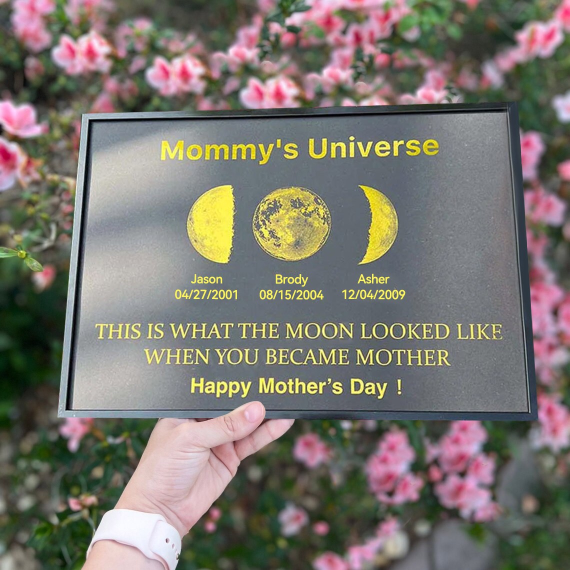 Custom Mommy's Universe Moon Phase Frame With Kids Names For Christmas Gift