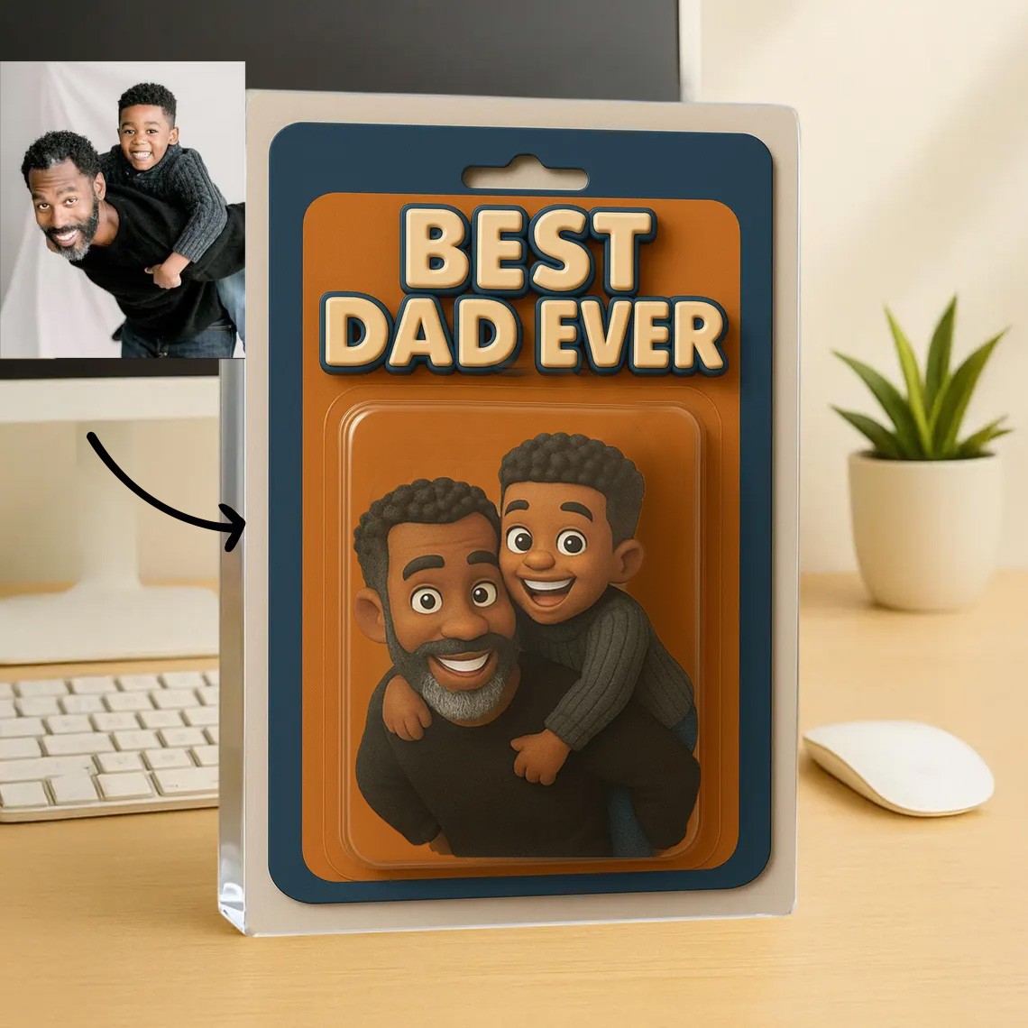 Custom Photo Dad And Kids Action Figure Acrylic Block Best Dad Ever Plaque For Father's Day Gift