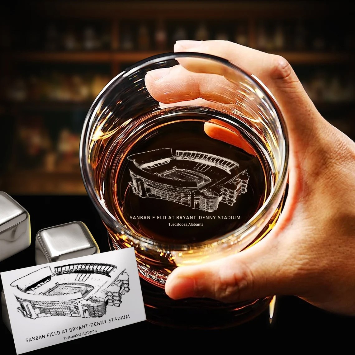 Saban Field at Bryant Denny Stadium Whiskey Glass Gifts For Sports Lovers Game Day Christmas Gift