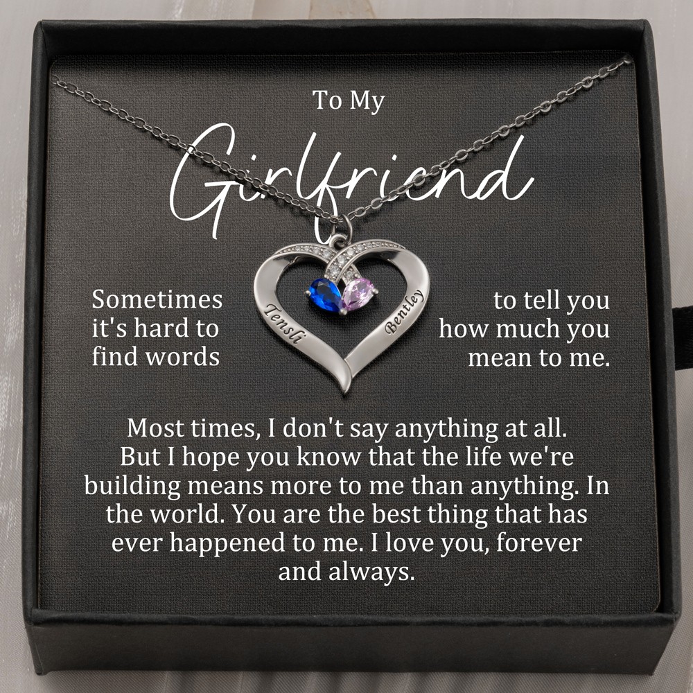 Custom Birthstone Couple Necklace With 2 Names For Girlfriend Gift Ideas
