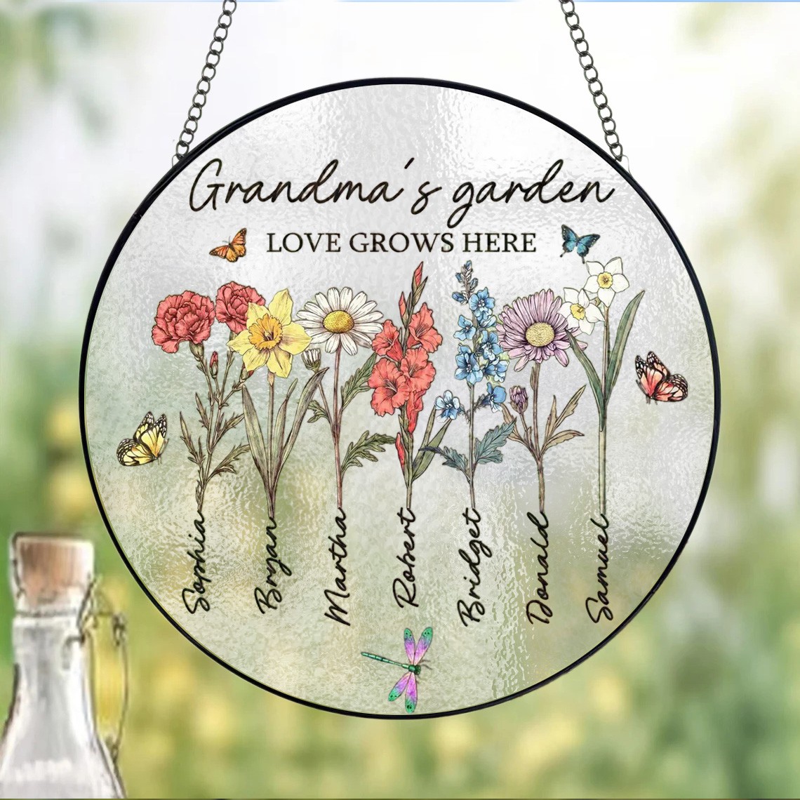 Custom Grandma's Garden Birth Month Flower Stain Glass Suncatcher For Mom Grandma Mother's Day Gift