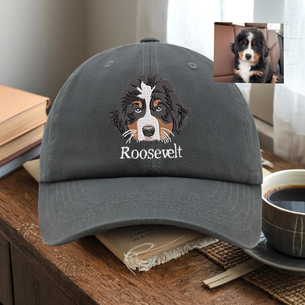 Custom Pet Dog Face Photo Embroidered Hat For Pet Lover Memorial Keepsake Gift