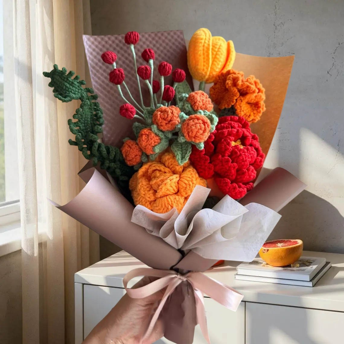 Handmade Crochet Flowers Bouquet For Mom or Grandma Mother's Day or Christmas Gift