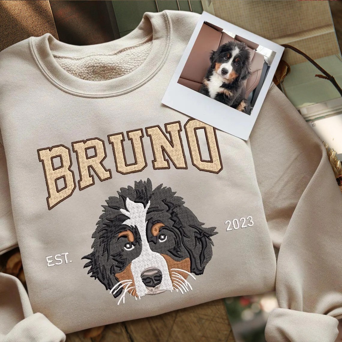 Custom Dog Face Photo Embroidered Hoodie Sweatshirt For Pet Lover Keepsake Gift