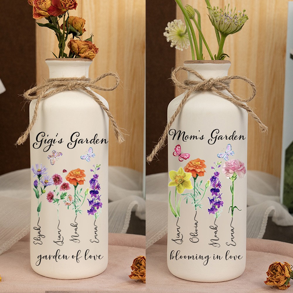 Custom Grandma's Garden Birth Month Flower Vase with For Grandma Mom Christmas Gift