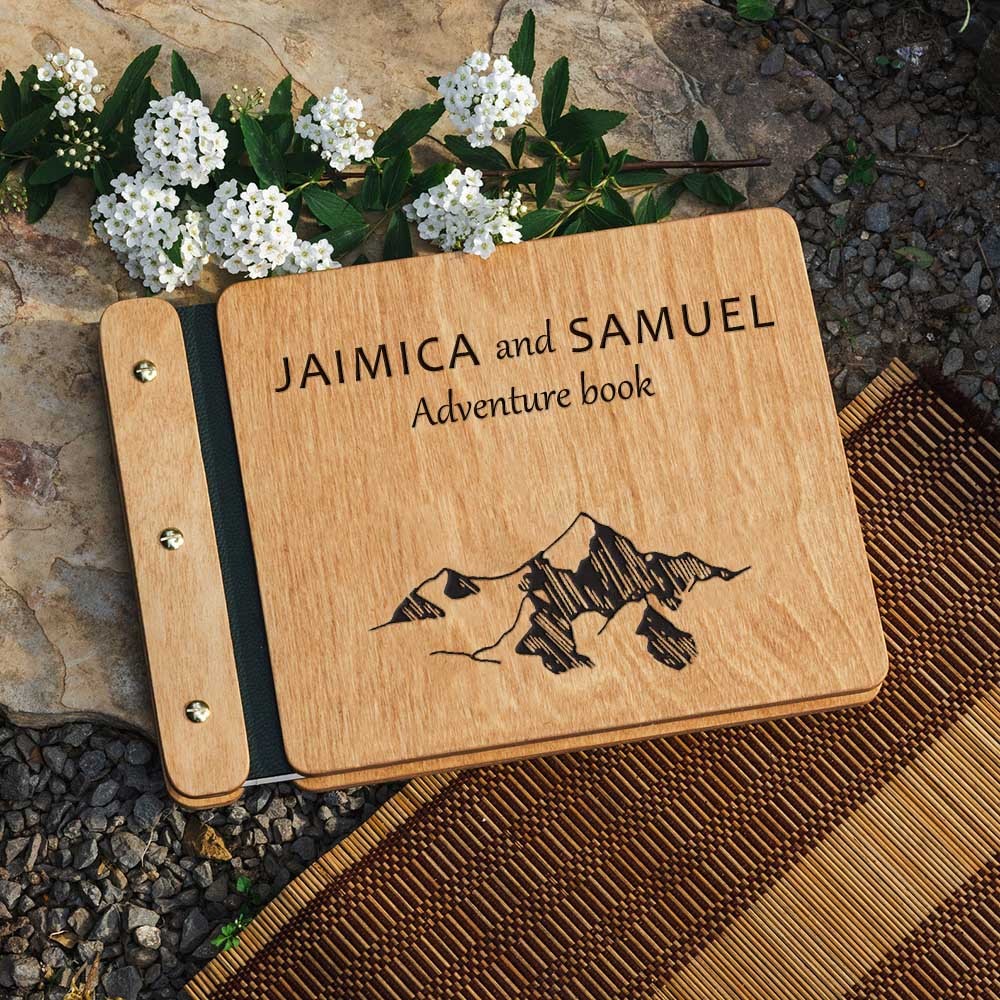 Our Wooden Adventure Book Personalized Leather Photo Album For Valentine's Day Anniversary Gift Ideas