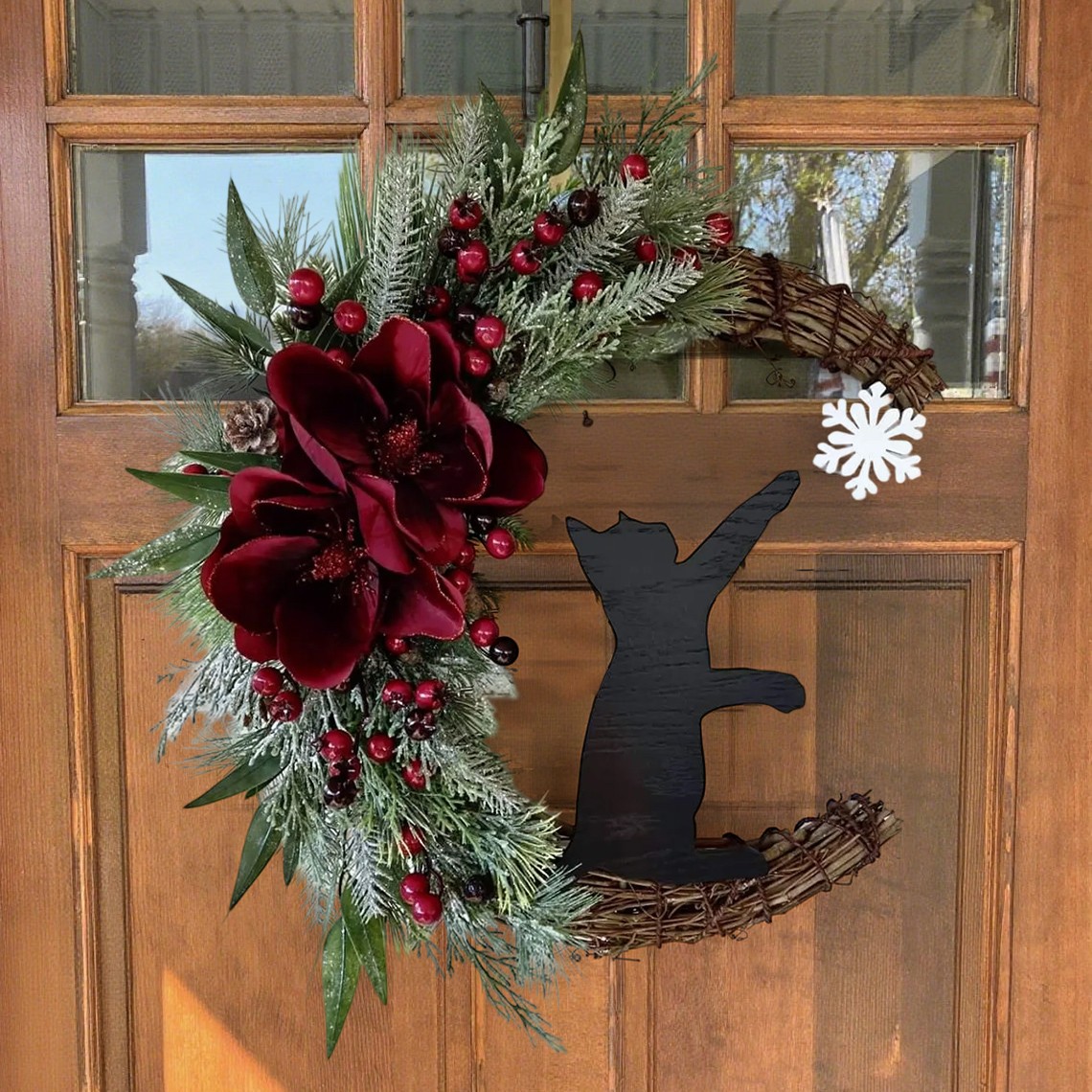 Christmas Black Cat Moon Wreath