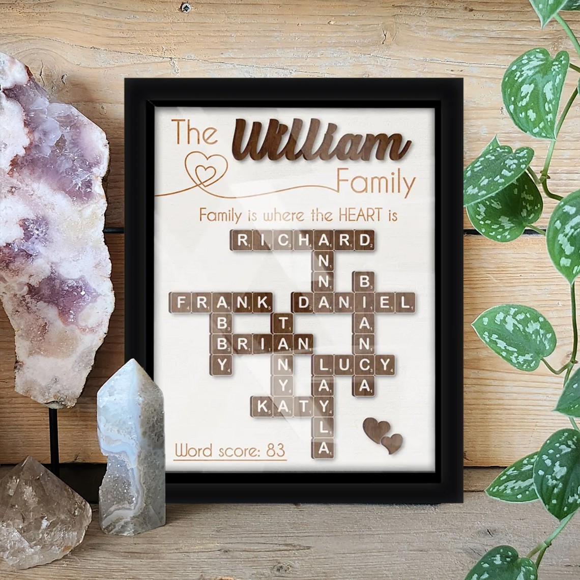 Custom Crossword Scrabble Tile Puzzle Family Name Wood Frame For Christmas Anniversary Keepsake Gift