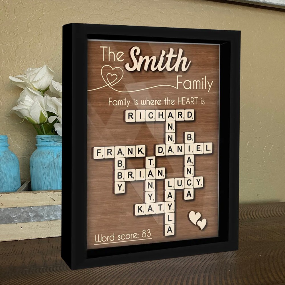 Custom Crossword Scrabble Tile Puzzle Family Name Wood Frame For Christmas Anniversary Keepsake Gift