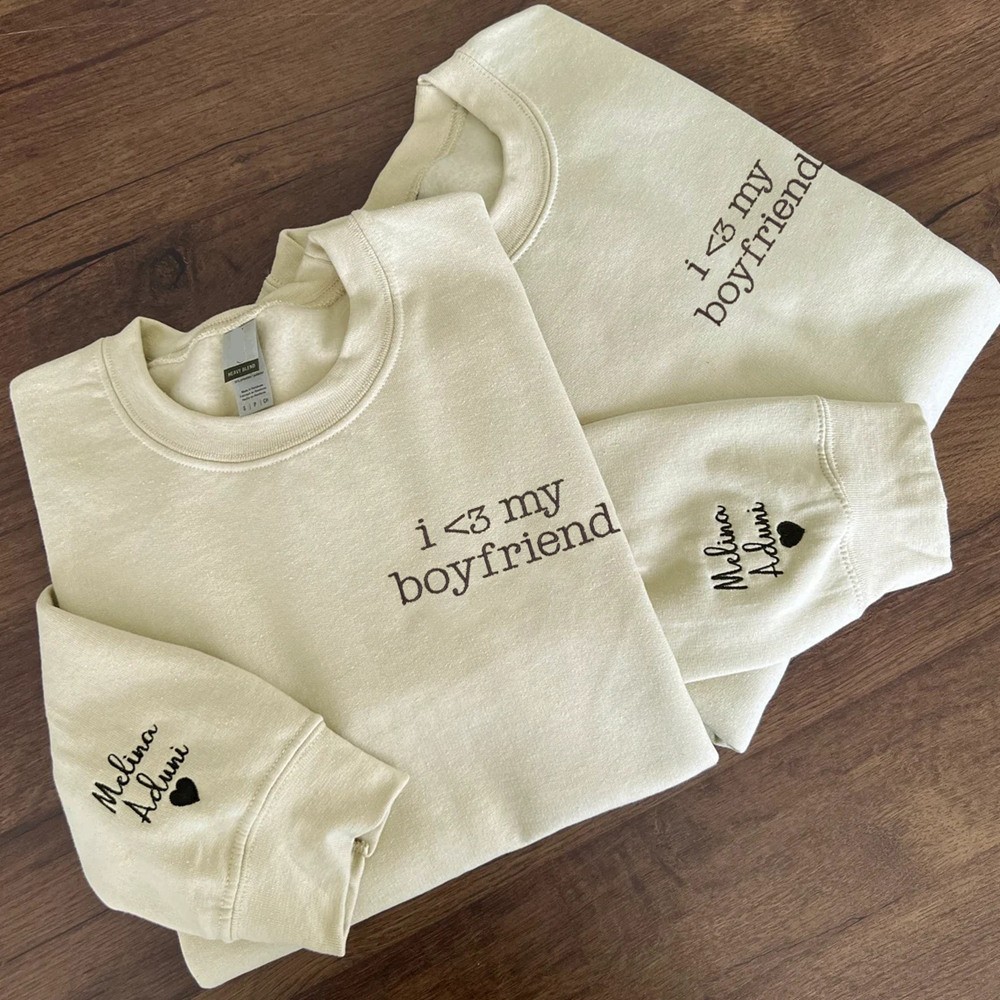Custom Embroidered I Love My Girlfriend Boyfriend Couple Matching Sweatshirt For Anniversary Valentine Gift