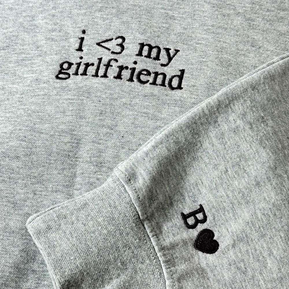 Custom Embroidered I Love My Girlfriend Boyfriend Couple Matching Sweatshirt For Anniversary Valentine Gift
