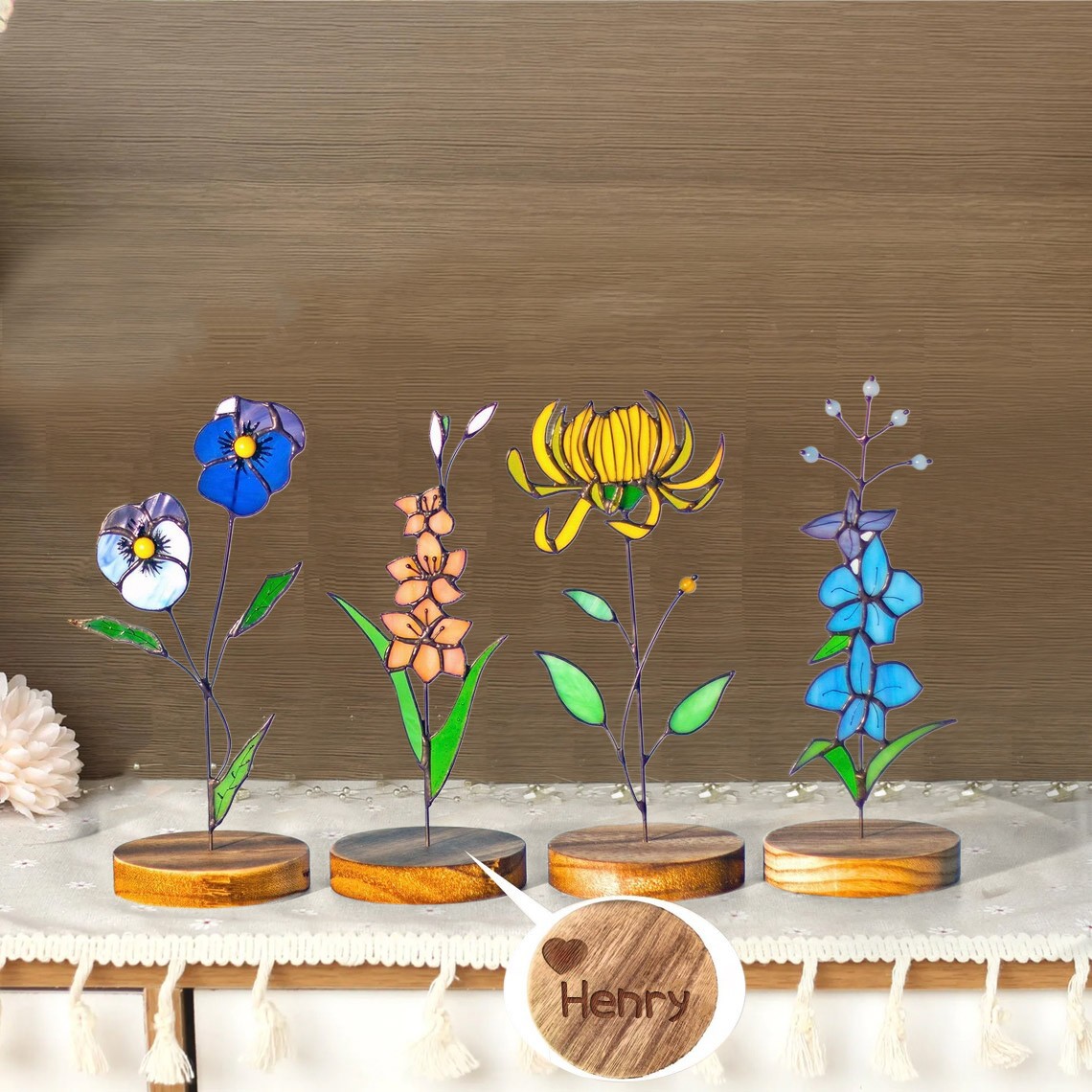 Personalized Birth Month Flower Garden Plant Stake For Mom or Grandma Gift