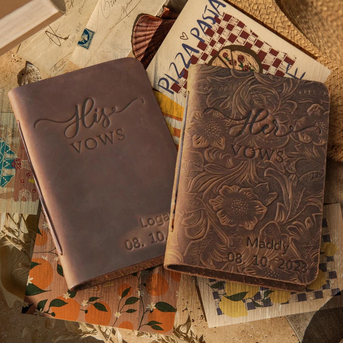 Personalized Leather His Her Vow Books for Couple Keepsake Anniversary Gifts