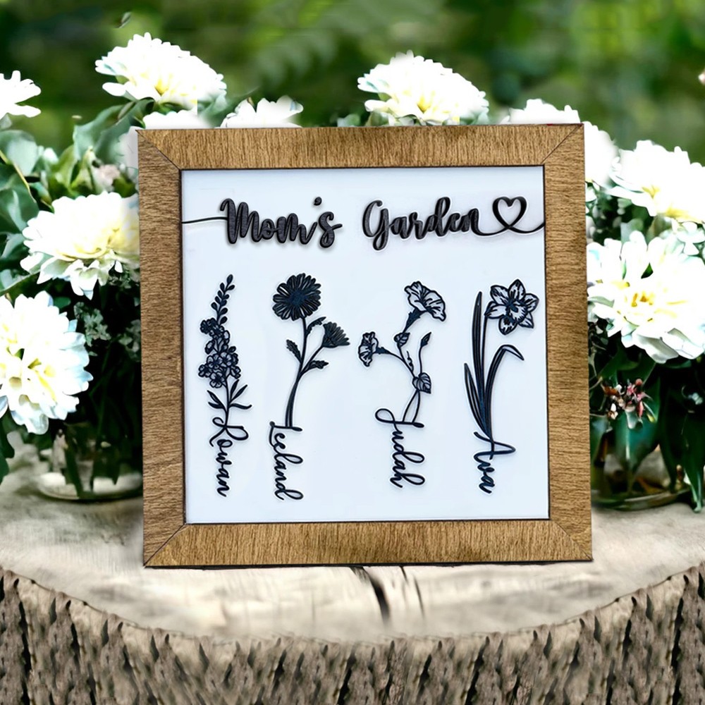 Custom Mom's Garden Birth Flower Frame with Kids Names For Christmas Gift Ideas