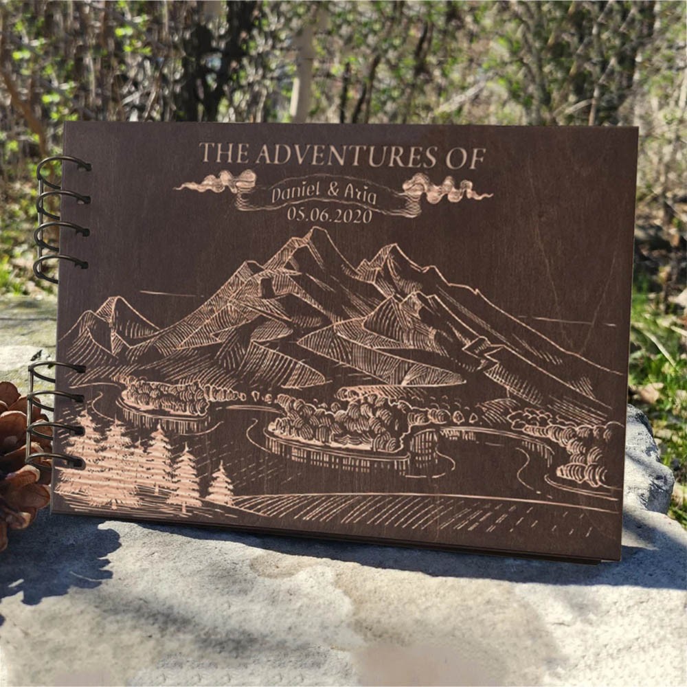 Personalized Travel Scrapbook Wooden Photo Album Adventure Book For Couple Valentine's Day Anniversary Gift