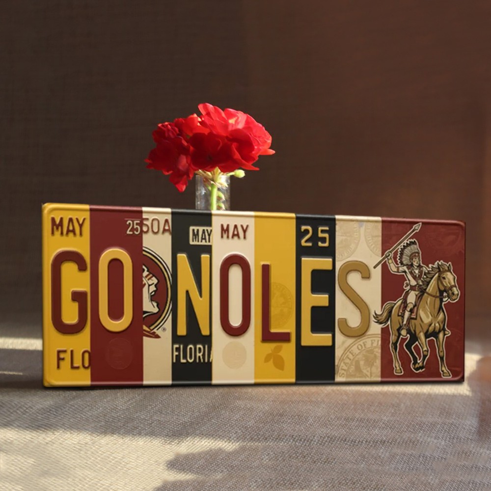 GO NOLES License-plate sign – Florida garnet & gold collage Wall Art Game Day Decor Christmas Gift