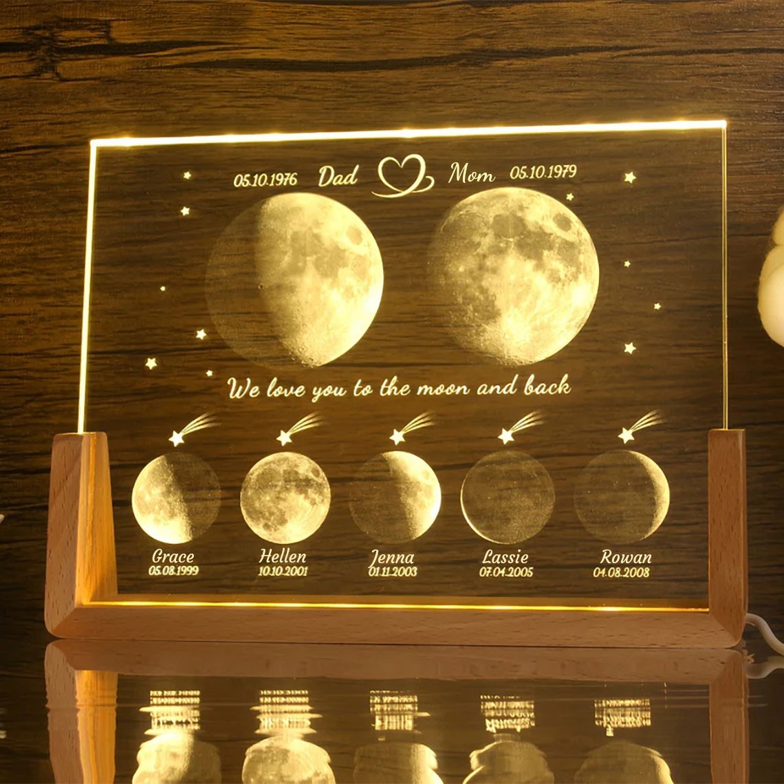 Custom Mom Dad Moon Phase Night Light By Date For Mother's Day Gift