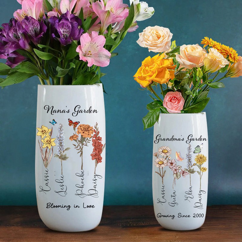 Personalized Grandma's Garden Birth Month Flower Vase with Grandchildren Names For Mom Grandma Mother's Day Gift