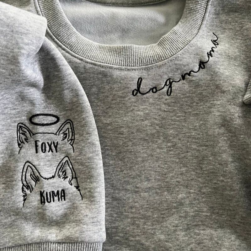 Custom Embroidered Dog Mama Sweatshirt With Dog Ear Outline and Name For Pet Lover Gifts
