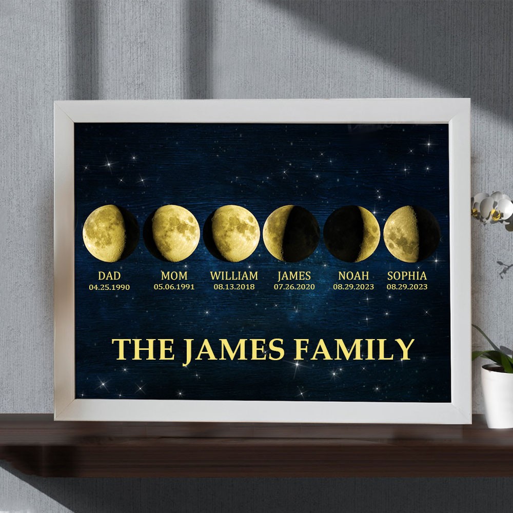 Custom Moon Phase Frame With Kids Names For Christmas Family Gift