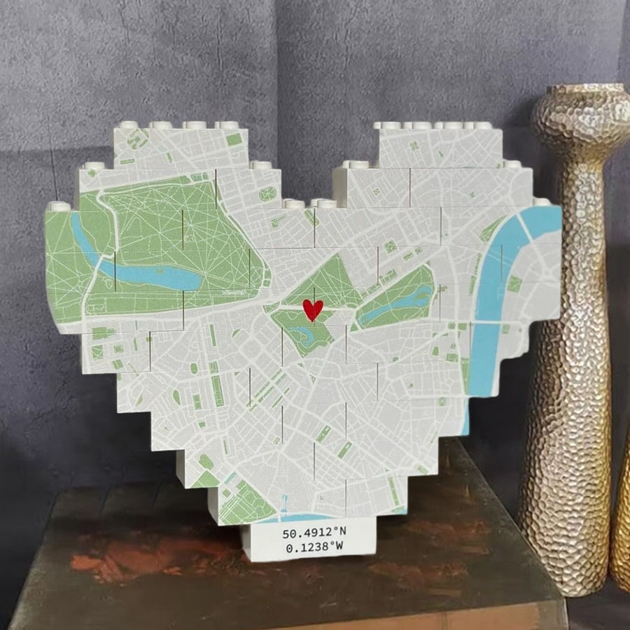 Personalized Map Heart Photo Building Block Puzzle For Couples Valentine's Day Anniversary New Home Gift
