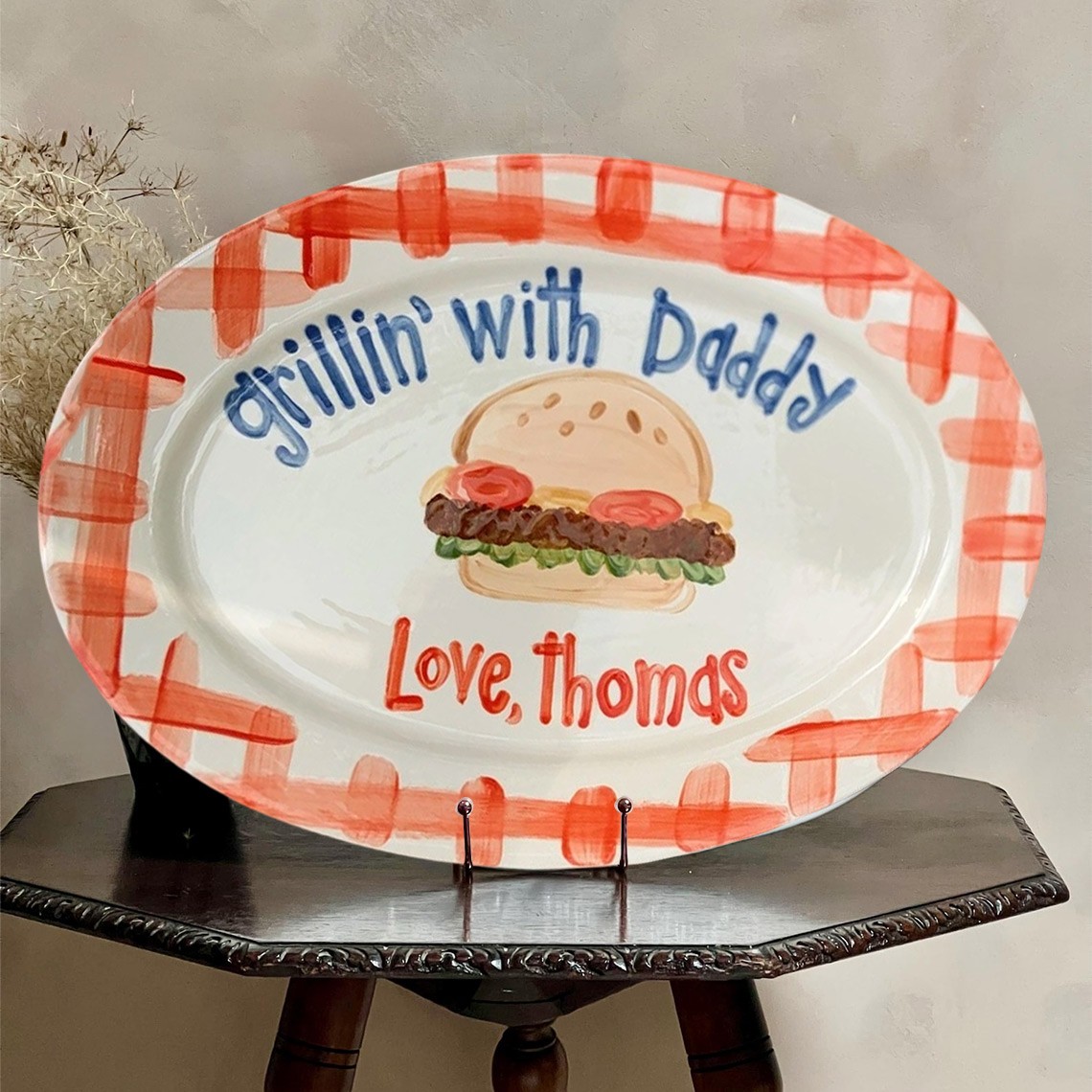 Custom Grilling with Daddy BBQ Plate From Kids Funny Gift For Fathers Day