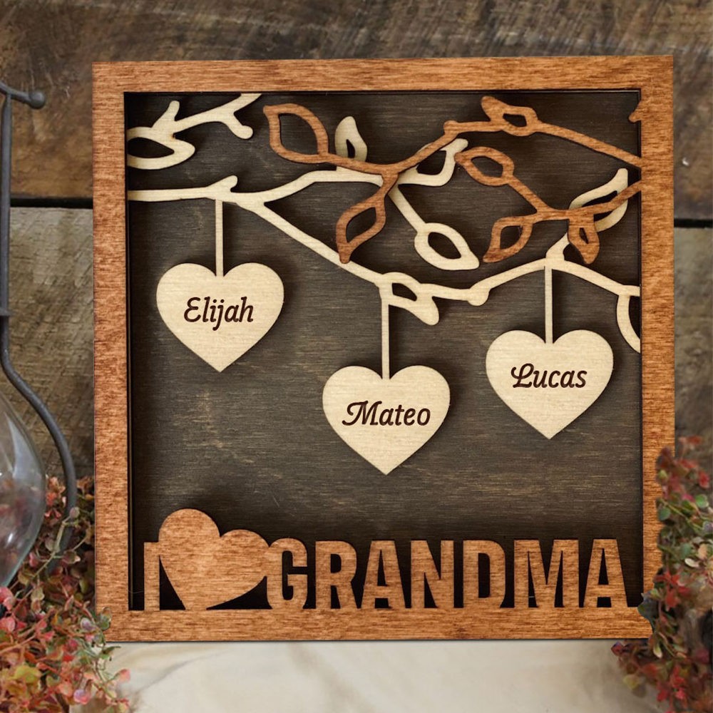 Custom Family Tree Wood Sign with Grandchildren Name For Grandma Christmas Family Gift