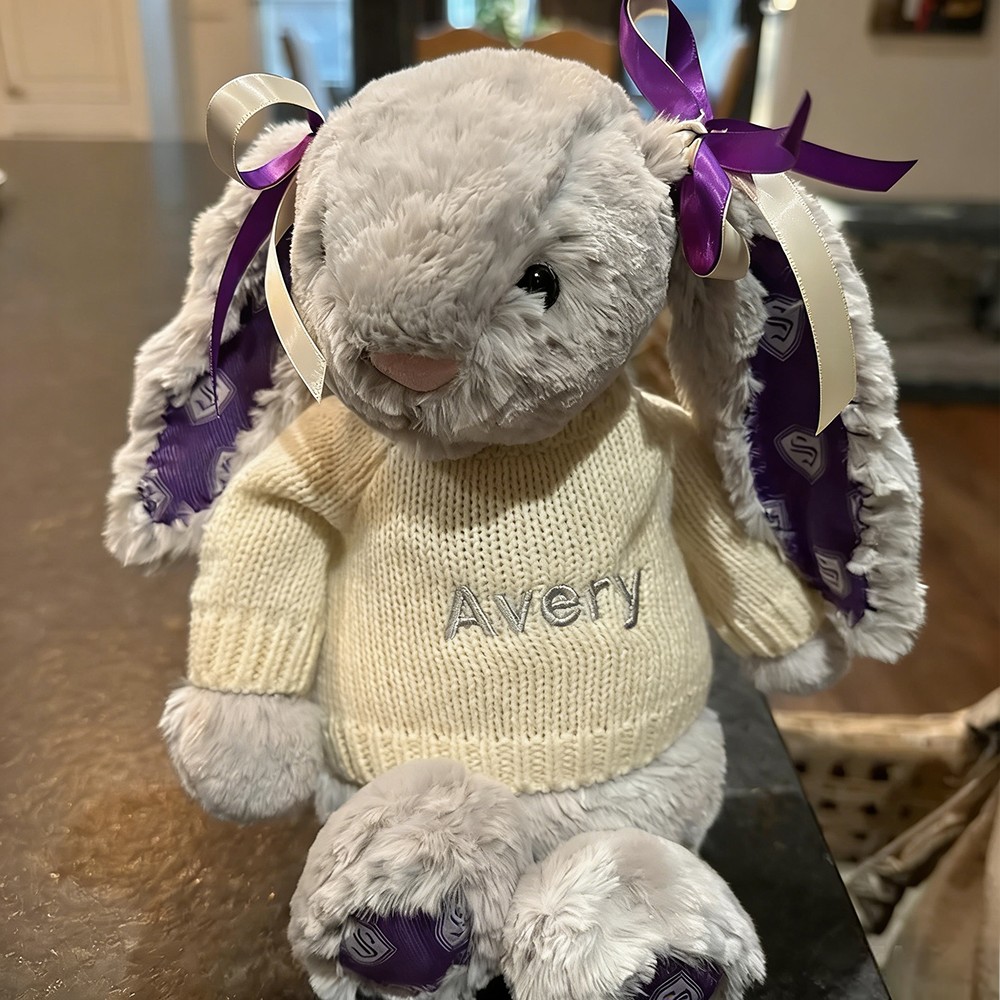 Custom Collegiate Bunny with Sweater Perfect Gift for Students Grads