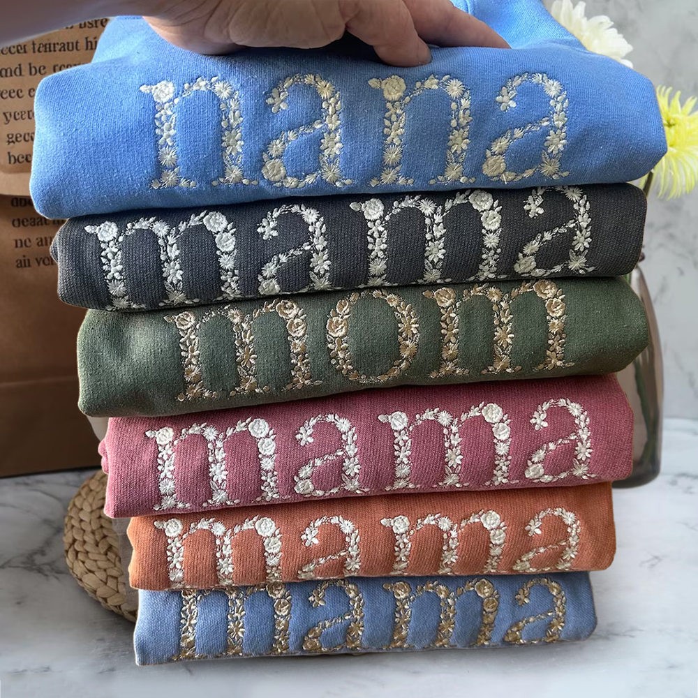 Personalized Floral Mama Embroidered Sweatshirt with Kids Names on Sleeve For New Mom Grandma Mother's Day Gift
