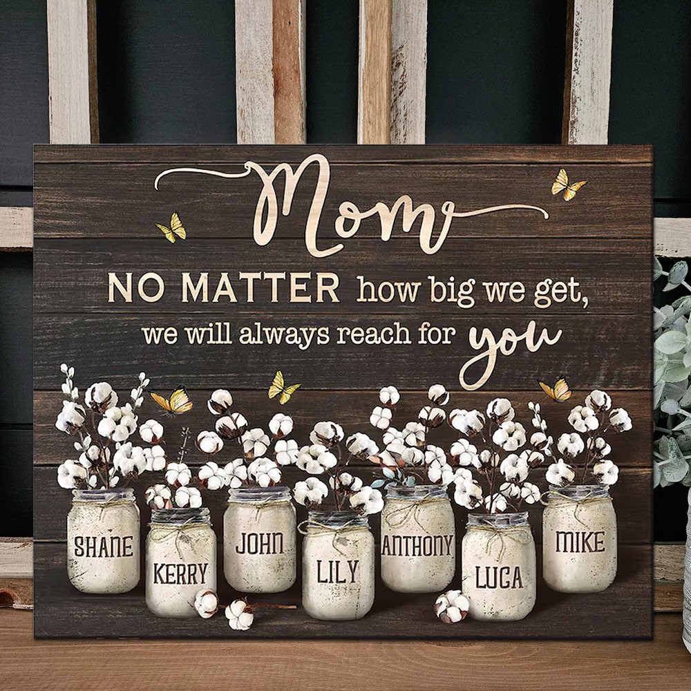 Personalized Mom Flower Wooden Sign With Kids Name For Mother's Day Gift