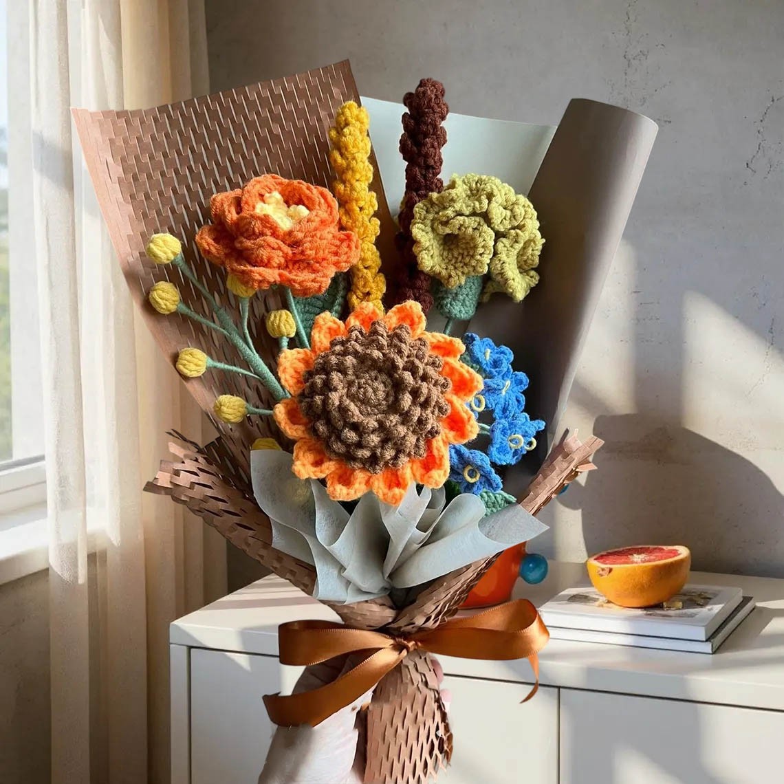 Handmade Crochet Flowers Sunflower Bouquet For Mom or Grandma Mother's Day or Christmas Gift