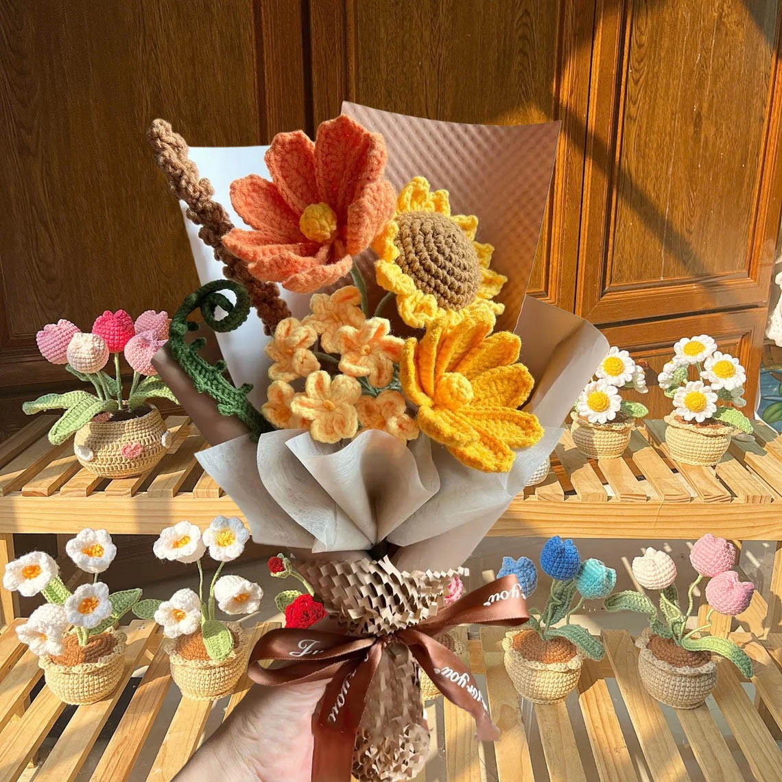 Handmade Crochet Flowers Bouquet For Mom or Grandma Mother's Day or Christmas Gift