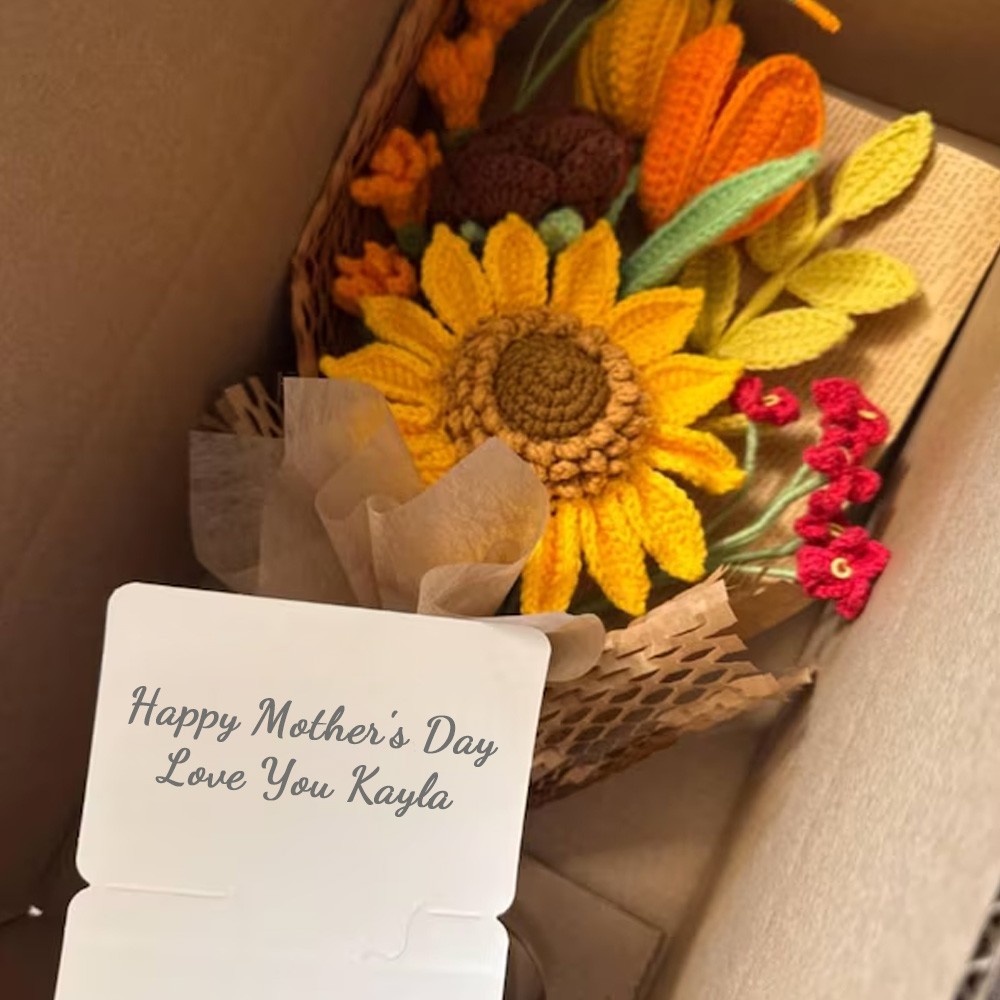 Handmade Crochet Flowers Sunflower Bouquet For Mom or Grandma Mother's Day or Christmas Gift
