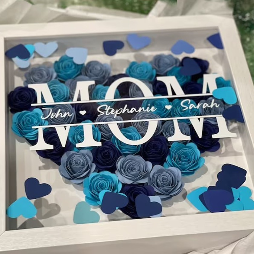 Personalized Mom Flower Shadow Box with Kids Names For Mother's Day Gift